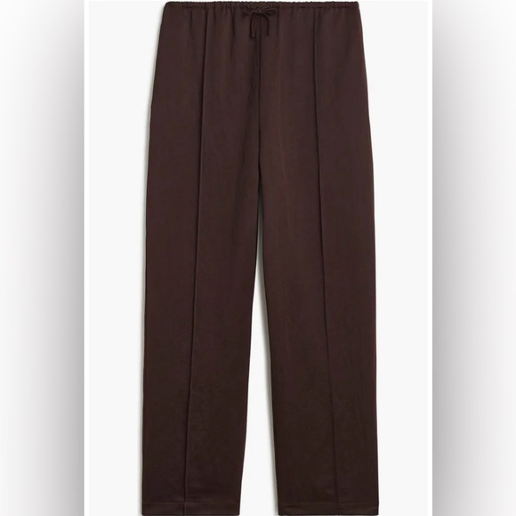 Madewell Pintucked Satin Pull-On Pants XL Brown Slim Fit Drawstring Waist Pocket - Picture 1 of 16